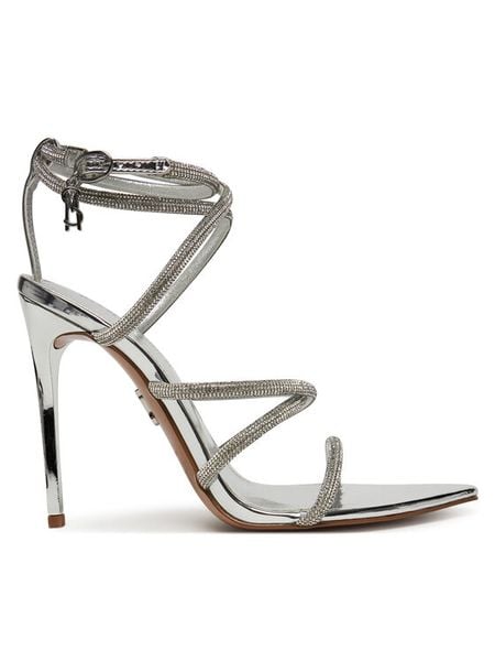 Steve Madden Sandały Sky High SM11003639 Srebrny. Szare sandały damskie Steve Madden, bez wzorów, z materiału, bez obcasa, na szpilce, bez zapięcia. Za 429.99 zł.