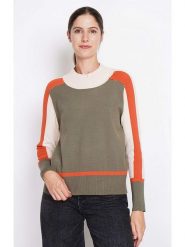 ASSUILI Sweter w kolorze oliwkowo-biało-pomarańczowym rozmiar: 40. Brązowe swetry klasyczne damskie Assuili, bez kołnierzyka. Za 141.95 zł.
