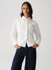 OPUS Koszula w kolorze białym rozmiar: 42. Białe koszule damskie Opus, bez wzorów, z bawełny, bez kołnierzyka, bez ramiączek. Za 130.99 zł.