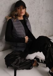 Szara Przejściowa Kamizelka z Pikowaniem i Kapturem Neatwenna. Szare kamizelki damskie Renee, l, bez wzorów, z jeansu, z kapturem. Za 79.99 zł.