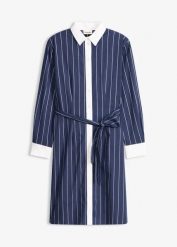 Sukienka koszulowa. Niebieskie sukienki damskie bonprix, bez wzorów, z bawełny, bez ramiączek. Za 159.99 zł.