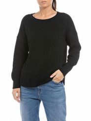 Replay Sweter w kolorze czarnym rozmiar: M. Czarne swetry klasyczne damskie Replay, m, z bawełny, bez kołnierzyka. Za 254.14 zł.