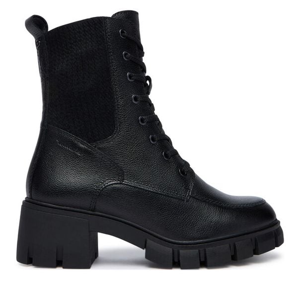 Trzewiki Tamaris. Czarne botki damskie Tamaris, bez obcasa, na słupku, bez zapięcia. Za 369.99 zł.