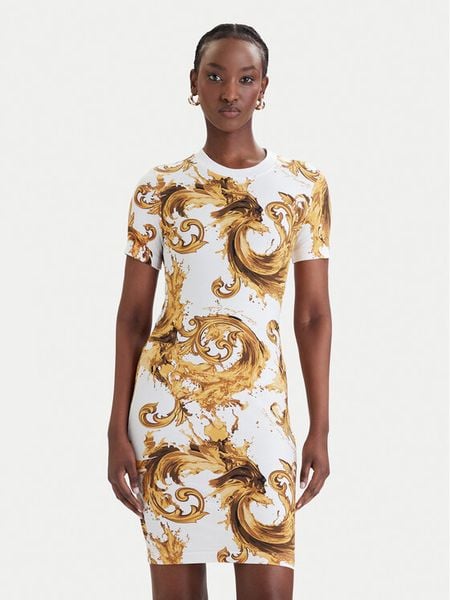 Versace Jeans Couture Sukienka codzienna 80HAO939 JS553 Biały Slim Fit. Białe sukienki damskie Versace Jeans Couture, bez wzorów, z bawełny, bez ramiączek. Za 562.99 zł.