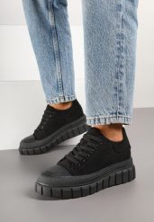 Czarne Sneakersy Vices na Grubej Tłoczonej Podeszwie z Perforacją Lealita. Czarne obuwie sportowe damskie Born2be, z jeansu, bez zapięcia. Za 79.99 zł.