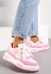 Różowe Sneakersy na Grubej Podeszwie z Szerokim Wiązaniem Iniestra. Czerwone obuwie sportowe damskie Renee, bez zapięcia. Za 99.99 zł.