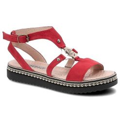 Czerwone Sandały Damskie Libero Modne Buty Na Lato. Czerwone sandały damskie Libero, bez wzorów, ze skóry, bez obcasa, na platformie, bez zapięcia. Za 209.00 zł.