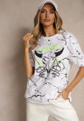 Biała Bawełniana Koszulka T-shirt z Nadrukiem Lanessae. Białe bluzki damskie Renee, l, z aplikacjami, z bawełny, bez kołnierzyka, bez ramiączek. Za 34.99 zł.
