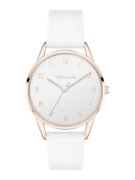 Tamaris Zegarek kwarcowy w kolorze różowozłoto-białym rozmiar: onesize. Białe, analogowe zegarki damskie Tamaris, metalowe. Za 130.99 zł.