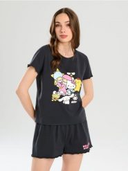 Piżama dwuczęściowa Hello Kitty - szary. Szare piżamy damskie Sinsay, bez wzorów, bez ramiączek. Za 49.99 zł.