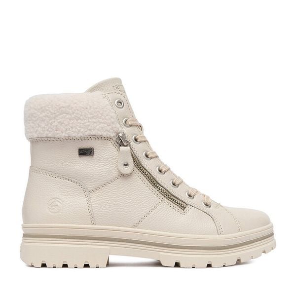 Trzewiki Remonte. Białe botki damskie Remonte, bez obcasa, na płaskiej podeszwie, bez zapięcia. Za 319.99 zł.