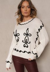 Jasnobeżowy Sweter z Wiskozą i Geometrycznym Wzorem Senallin. Brązowe swetry klasyczne damskie Renee, uniwersalny, z jeansu, bez kołnierzyka. Za 119.99 zł.