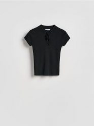 Bluza z wiskozą - czarny. Czarne bluzy damskie Reserved, l, bez wzorów, z dzianiny, bez kaptura. Za 99.99 zł.