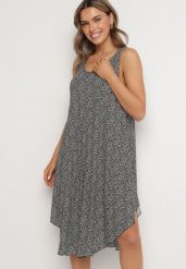 Czarna Rozkloszowana Sukienka z Bawełny w Abstrakcyjny Wzór Ronive. Czarne sukienki damskie Born2be, bez wzorów, z bawełny, eleganckie, bez ramiączek. Za 69.99 zł.