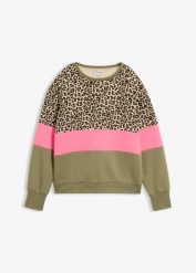 Bluza z mieszanki bawełny. Zielone bluzy damskie bonprix, bez wzorów, z bawełny, bez kaptura. Za 94.99 zł.