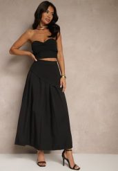 Czarna Asymetryczna Spódnica Plisowana z Bawełną i Wiskozą Natunelia. Czarne spódnice damskie Renee, l, bez wzorów, z bawełny, eleganckie, maxi. Za 129.99 zł.