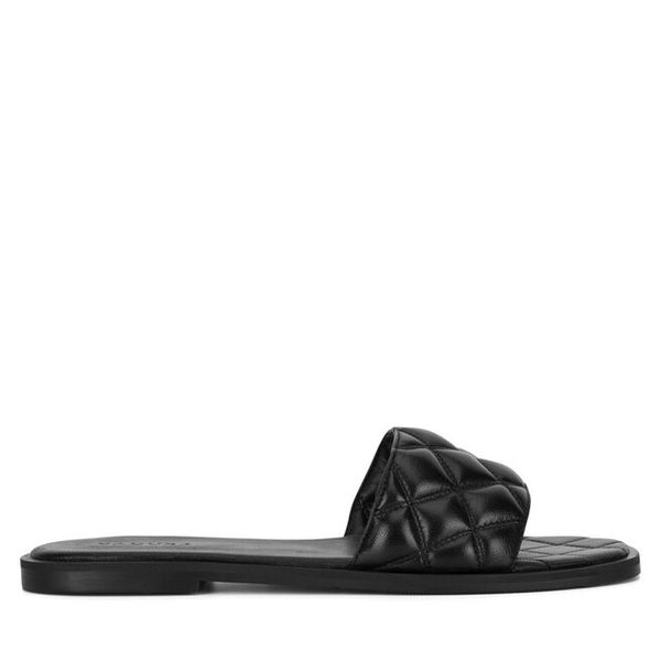 Klapki Badura. Czarne klapki damskie Badura, bez wzorów, bez obcasa, bez zapięcia. Za 179.99 zł.