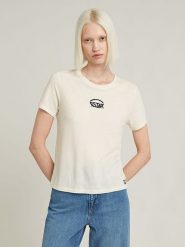 G-Star Koszulka w kolorze kremowym rozmiar: XXS. Brązowe bluzki damskie G-Star, xxs, bez wzorów, z bawełny, retro, bez kołnierzyka, bez ramiączek. Za 60.88 zł.