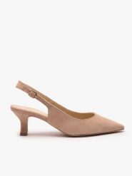 Beżowe czółenka slingback bez pięty. Brązowe czółenka damskie Ryłko, bez wzorów, z gumy, bez obcasa. Za 379.99 zł.