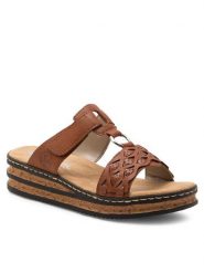 Rieker Klapki 629K9-24 Brązowy. Brązowe klapki damskie Rieker, bez wzorów, ze skóry, bez obcasa, bez zapięcia. Za 289.99 zł.