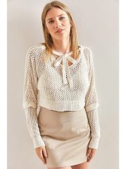 Jumeon Sweter w kolorze beżowym rozmiar: onesize. Brązowe swetry klasyczne damskie Jumeon, bez kołnierzyka. Za 43.88 zł.