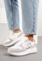 Białe Sneakersy na Niskiej Platformie Zdobione Aplikacją Alimrela. Białe obuwie sportowe damskie Renee, z jeansu, bez zapięcia. Za 89.99 zł.