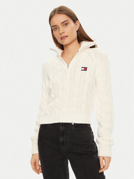 Tommy Jeans Sweter DW0DW20269 Écru Regular Fit. Białe swetry klasyczne damskie Tommy Jeans, l, z jeansu, bez kołnierzyka. Za 341.99 zł.