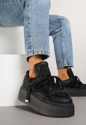 Czarne Sneakersy na Platformie Ozdobione Sznurowaniem Vilvia. Czarne obuwie sportowe damskie Renee, z jeansu, bez zapięcia. Za 84.99 zł.