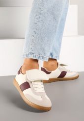 Beżowo-Bordowe Sneakersy na Płaskiej Podeszwie z Wywiniętym Językiem Felilora. Brązowe obuwie sportowe damskie Born2be, z jeansu, bez zapięcia. Za 84.99 zł.