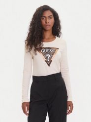Guess Bluzka W5BI75 J1314 Beżowy Regular Fit. Brązowe bluzki damskie Guess, xl, z aplikacjami, z bawełny, bez kołnierzyka, bez ramiączek. Za 199.99 zł.