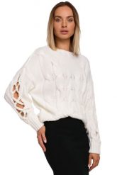 Sweter z Rozcięciem na Rękawach - Ecru. Czarne swetry klasyczne damskie MOE, l, z materiału, bez kołnierzyka. Za 219.90 zł.