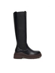 DeeZee Kozaki 90152-6 Czarny. Czarne kozaki damskie DeeZee, z materiału, bez obcasa, na płaskiej podeszwie, bez zapięcia. Za 249.99 zł.