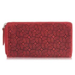 Portfel damski skórzany czerwony w geometryczny wzór RFID Paolo Peruzzi T-116-HRD. Czerwone portfele damskie PAOLO PERUZZI, bez wzorów, ze skóry. Za 69.00 zł.