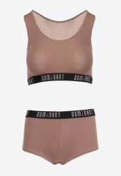 Jasnobrązowy 2-Częściowy Komplet Bawełniany Sportowy Biustonosz i Szorty oraz Stringi Klemera. Brązowe komplety bielizny Born2be, bez wzorów, z bawełny. Za 34.99 zł.