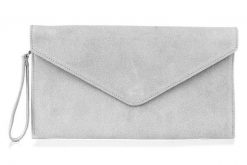 Skórzana kopertówka jasna szara N12. Szare torebki klasyczne damskie ze skóry, bez dodatków. Za 84.90 zł.