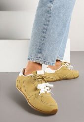 Żółte Sneakersy Ozdobione Przeszyciami i Podwójnym Sznurowaniem Telisaria. Żółte obuwie sportowe damskie Renee, z jeansu, bez zapięcia. Za 79.99 zł.