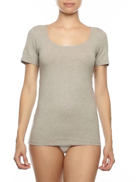 COTONELLA Koszulka w kolorze szarym rozmiar: XL. Szare koszulki damskie Cotonella, xl, bez wzorów, bez kołnierzyka, bez ramiączek. Za 56.66 zł.