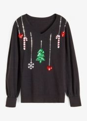 Cienki sweter. Czarne swetry klasyczne damskie bonprix, bez kołnierzyka. Za 109.99 zł.