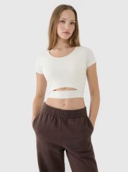 4F T-shirt crop top gładki damski - biały XL. Białe t-shirty damskie 4F, xl, bez wzorów, z bawełny, bez kołnierzyka. W wyprzedaży za 39.99 zł.