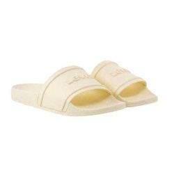 Klapki Unisex Dla Dorosłych 3D June. Żółte klapki damskie Levi's, bez wzorów, z materiału, z otwartym noskiem, bez obcasa, na obcasie, bez zapięcia. Za 79.00 zł.