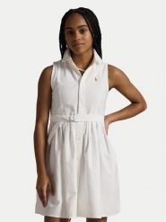Polo Ralph Lauren Sukienka koszulowa 313934188001 Biały Regular Fit. Białe sukienki dziewczęce Polo Ralph Lauren, bez wzorów, z bawełny, bez ramiączek, koszulowe. Za 599.99 zł.