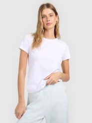 4F T-shirt slim gładki damski - biały XS. Białe t-shirty damskie 4F, l, bez wzorów, bez kołnierzyka. Za 49.99 zł.