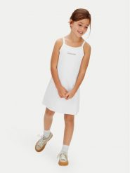 Calvin Klein Sukienka letnia Skater LVCKSJH08G Biały Regular Fit. Białe sukienki dziewczęce Calvin Klein, bez wzorów, z syntetyku, bez ramiączek, proste. Za 189.99 zł.