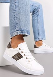Biało-Brązowe Sneakersy Sznurowane z Wstawkami Danthe. Białe obuwie sportowe damskie Renee, z jeansu, bez zapięcia. Za 59.99 zł.
