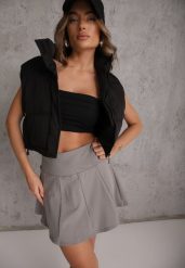 Ciemnoszare Tenisowe Spódnico-Spodenki z Elastycznego Materiału Natennia. Szare spodenki sportowe damskie Renee, l, bez wzorów, tenisowe. Za 49.99 zł.