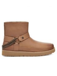 UGG Skórzane botki "Classic Mini Deconstructed" w kolorze jasnobrązowym rozmiar: 37. Brązowe botki damskie Ugg, z okrągłym noskiem, bez obcasa, bez zapięcia. Za 273.45 zł.