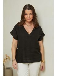 Curvy Lady Lniana koszulka w kolorze czarnym rozmiar: 40/42. Czarne bluzki damskie Curvy Lady, bez wzorów, ze lnu, bez kołnierzyka, bez ramiączek. Za 144.92 zł.