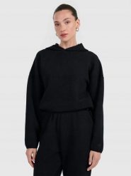 BLUZA DAMSKA DRESOWA 4F Z DZIANINY O SPLOCIE WAFLOWYM TSWSF1847 KOLOR CZARNY. Czarne bluzy damskie 4F, l, bez wzorów, z dresówki, bez kaptura. Za 122.62 zł.