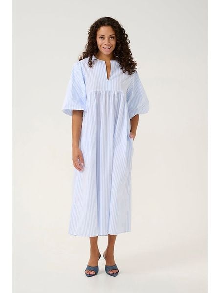 CULTURE Sukienka w kolorze błękitno-białym rozmiar: M. Białe sukienki damskie Culture, bez wzorów, z bawełny, bez ramiączek. Za 113.90 zł.