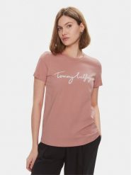 Tommy Hilfiger T-Shirt Signature WW0WW41674 Różowy Regular Fit. Czerwone t-shirty damskie Tommy Hilfiger, xxs, bez wzorów, z bawełny, bez kołnierzyka. Za 119.99 zł.